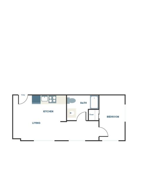 Floor plan for 1 bed, 1 bath, 507 sqft